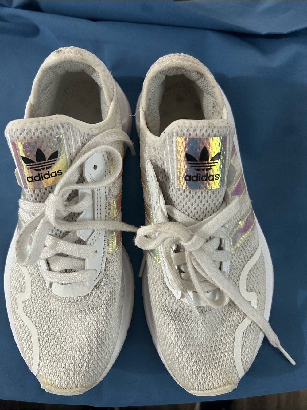 adidas Women’s Cream Knit Sneakers with Iridescent Accents
